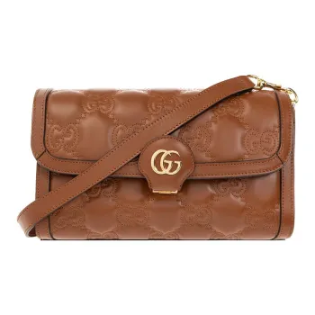 GUCCI GG Matelassé Leather WOC Baguette Bag Shoulder Bag Crossbody Bag Women's Brown