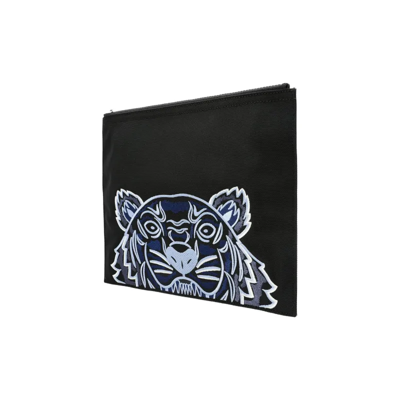 KENZO Nylon Fabric Handbag Clutch Tubas Men's Black Blue Multicolor-1