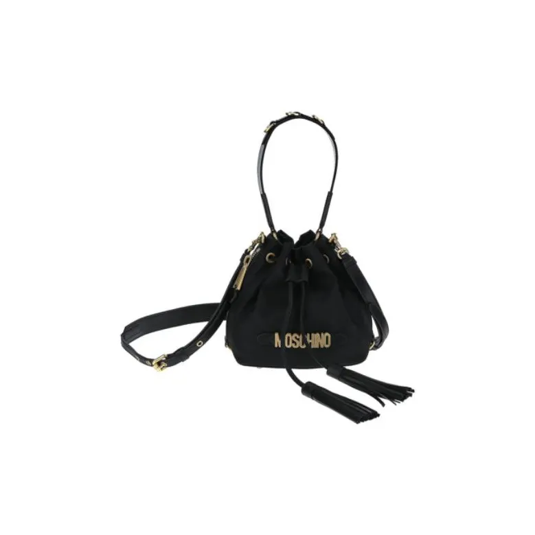 MOSCHINO Fabric Bucket Bag Portable Crossbody Bag Shoulder Bag Small Size Women's Black-3