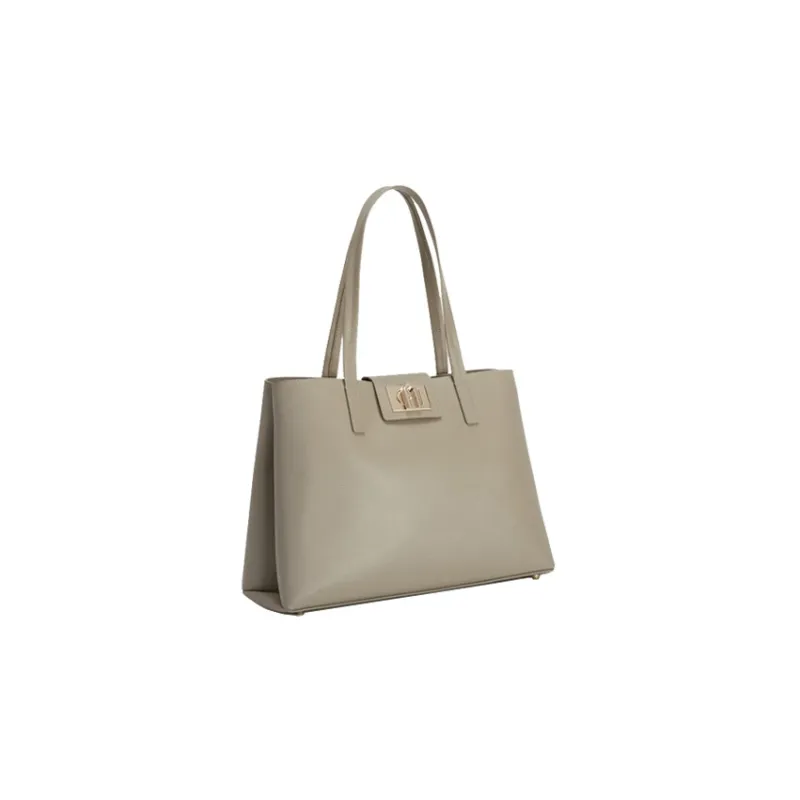 Furla 1927 Collection Leather Tote Bag Shopping Bag Shoulder Bag Handbag Large Size Women's Taupe-1