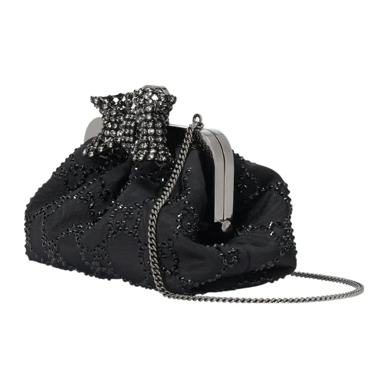 GUCCI Crystal Embroidery Cloud Pattern Fabric Shoulder Bag Crossbody Bag Handbag Clutches Regular Women's Black-1