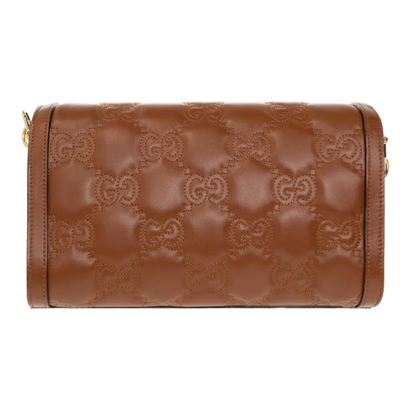 GUCCI GG Matelassé Leather WOC Baguette Bag Shoulder Bag Crossbody Bag Women's Brown-2