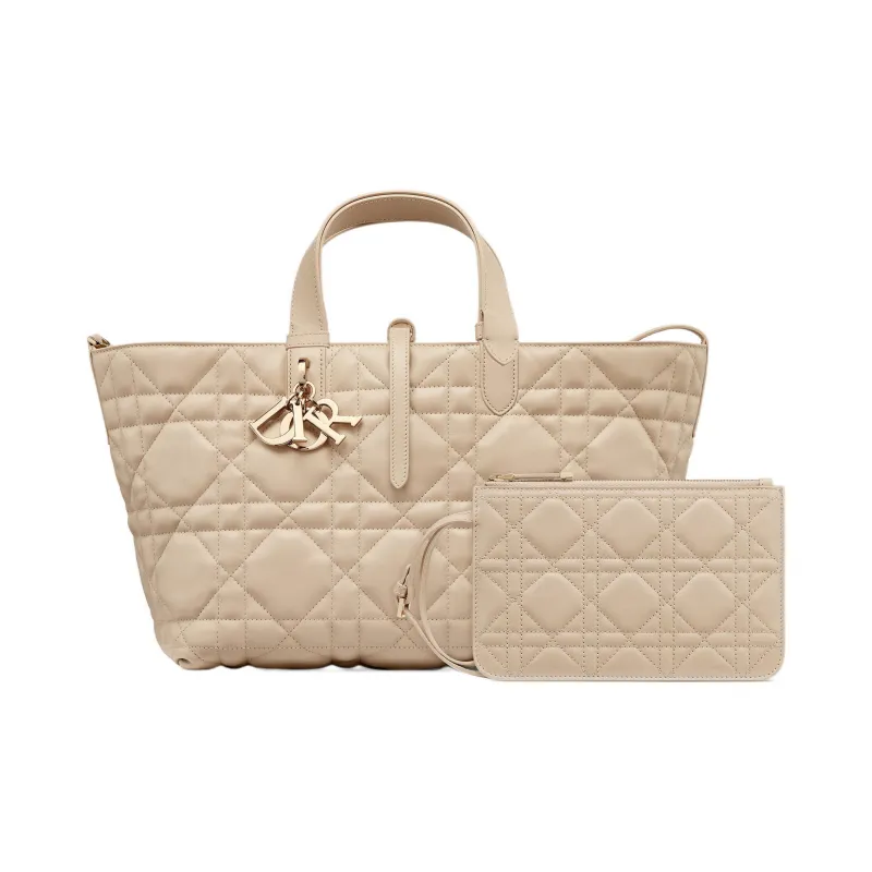 DIOR Cow Leather Native Handbag Medium Size Women's Pink Beige-4