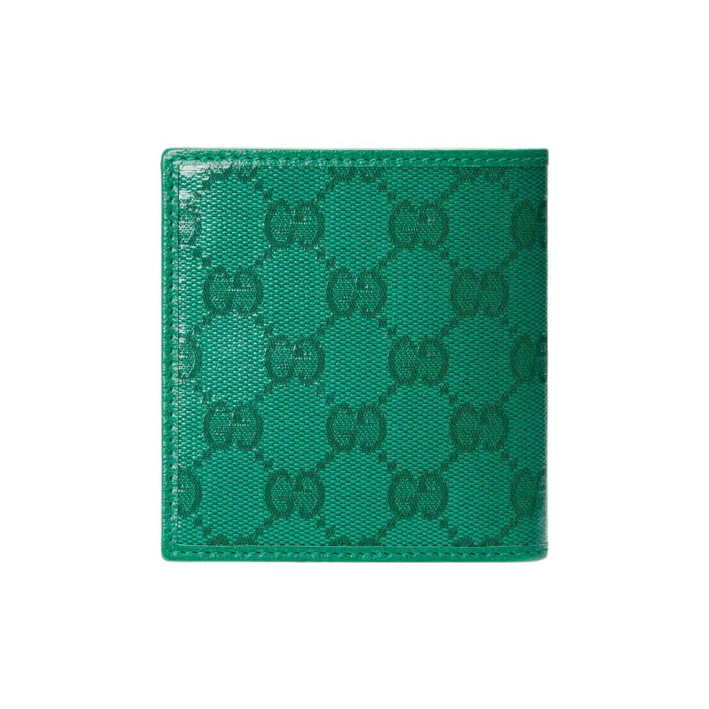 GUCCI Crystal Canvas With Leather Binding Canvas Bag Wallets Men's Green-4