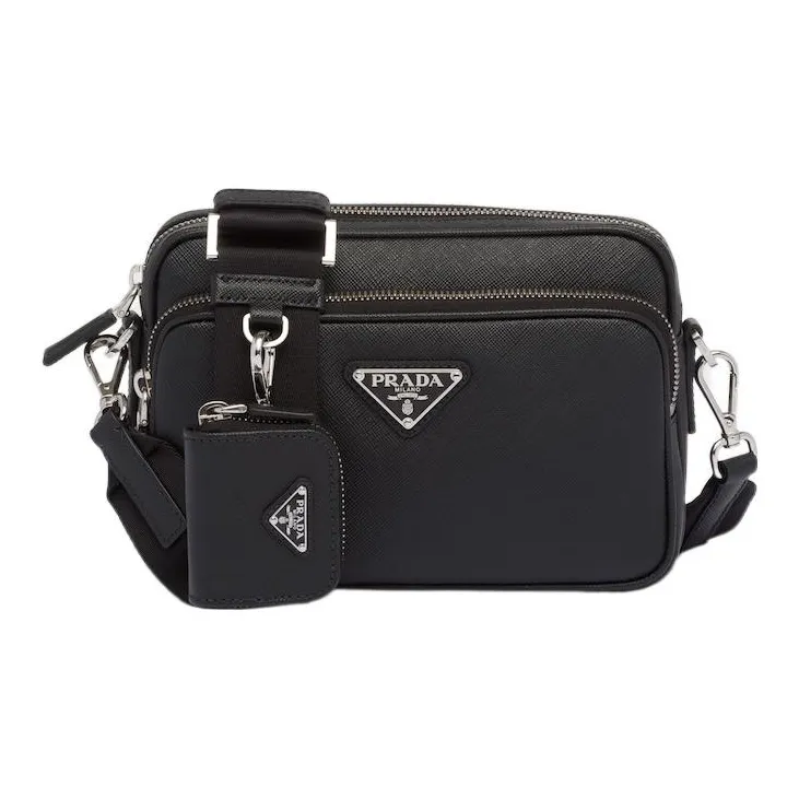 PRADA Saffiano Leather Crossbody Bag Shoulder Bag Men's Black-0