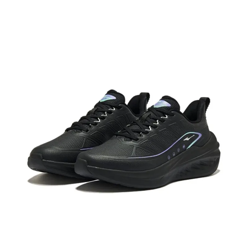Erke Cushioned Slip Resistant Low Top Running Shoes Men's Jet Black Signal Purple-2