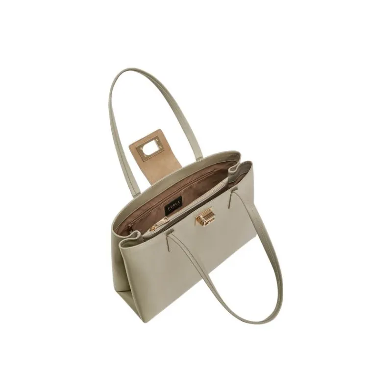 Furla 1927 Collection Leather Tote Bag Shopping Bag Shoulder Bag Handbag Large Size Women's Taupe-3