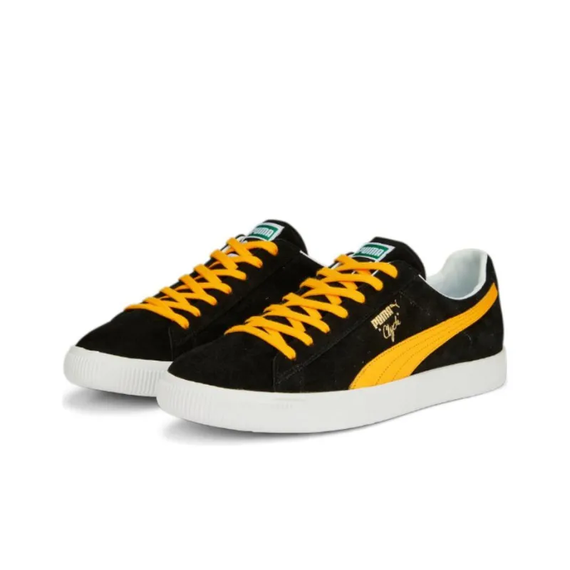 PUMA Clyde MIJ Slip Resistant Shock Absorbers Low Top Skateboard Shoes Men's Black Yellow-2