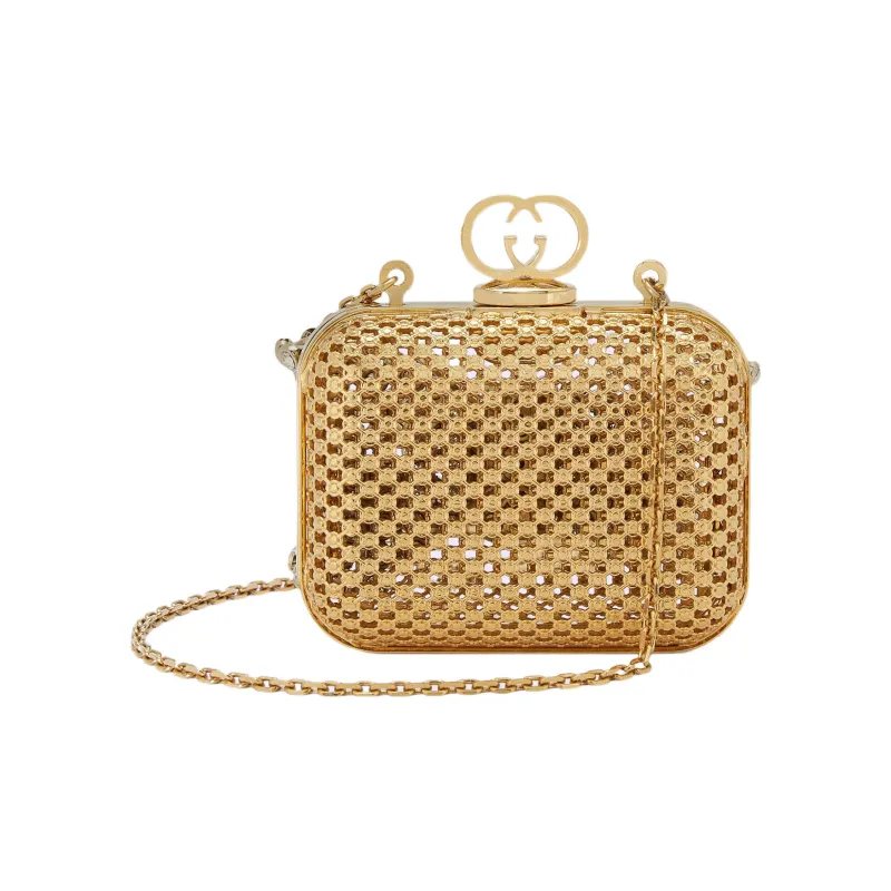 GUCCI Metal Shoulder Bag Crossbody Bag Handbag Mini Women's Gold-3