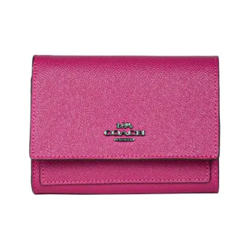 COACH Cross Grain Leather Clutch Card Holder Coin Purse Wallet Medium Size Women's Rose Red