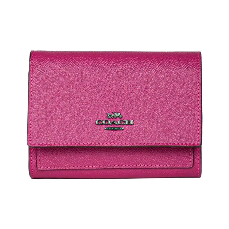 COACH Cross Grain Leather Clutch Card Holder Coin Purse Wallet Medium Size Women's Rose Red-0