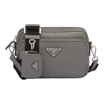 PRADA Saffiano Leather Crossbody Bag Shoulder Bag Men's Marble Gray