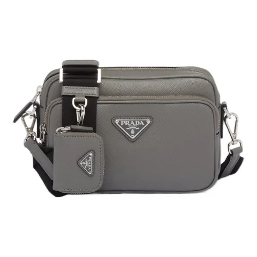 PRADA Saffiano Leather Crossbody Bag Shoulder Bag Men's Marble Gray