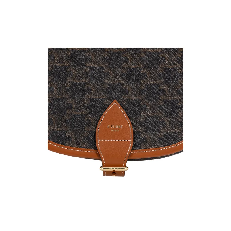 CELINE Triomphe Canvas And Calfskin FOLCO Bag, Messenger Bag, Shoulder Bag, Crossbody Bag Large Size Women's Tawny-5