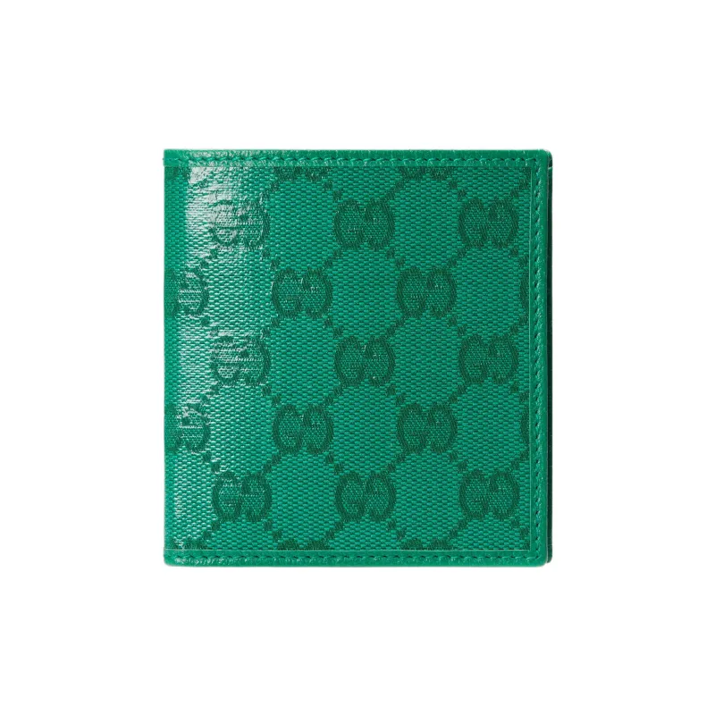 GUCCI Crystal Canvas With Leather Binding Canvas Bag Wallets Men's Green-0