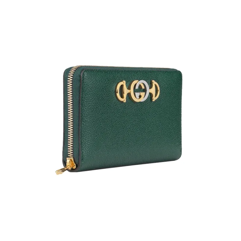 GUCCI Zumi Leather Clutches Wallet Women's Green-3