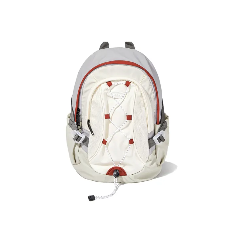 LIVEBOX EN DIRECT Nylon Fabric Backpack Medium Size Women's Light Gray Red Black Gray Color-2
