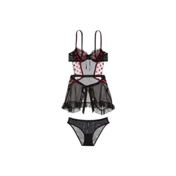 Victoria's Secret Underwear Set Women's Black Background Heart Embroidery