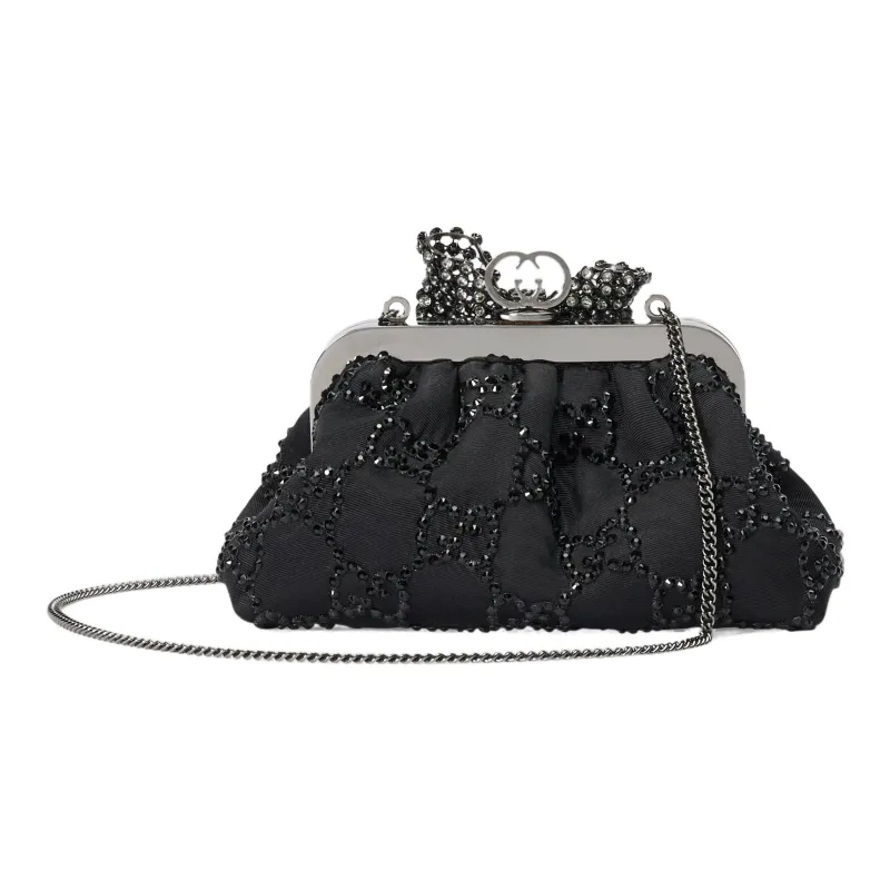 GUCCI Crystal Embroidery Cloud Pattern Fabric Shoulder Bag Crossbody Bag Handbag Clutches Regular Women's Black-3