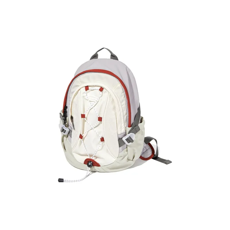 LIVEBOX EN DIRECT Nylon Fabric Backpack Medium Size Women's Light Gray Red Black Gray Color-3