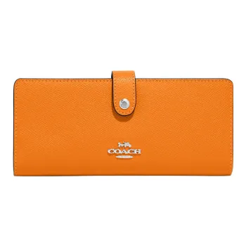 COACH Slim Wallet Cross-Stitch Leather Coin Purses Wallets Women's Bright Orange