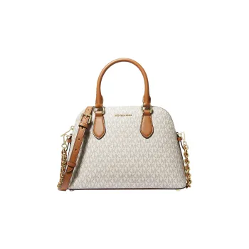 MICHAEL KORS Veronica Canvas Dome Bag, Shoulder Bag, Crossbody Bag, Handbag Medium Size Women's Vanilla White & Brown