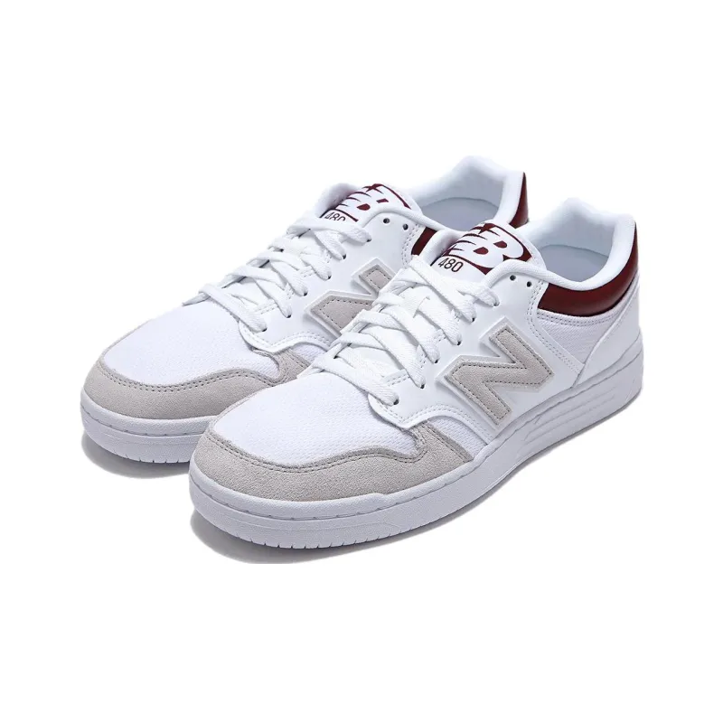 New Balance NB 480 Wear Resistant Low Top Skateboard Shoes Unisex White Red-2
