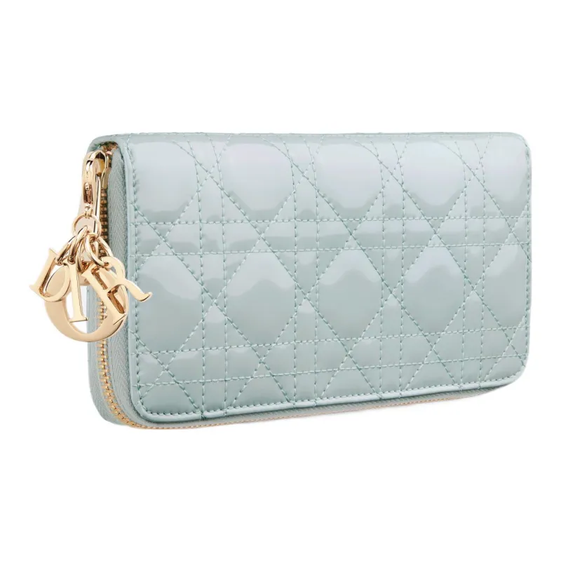 DIOR Lady Dior Patent Leather Calfskin Wallet Women's Light Blue-1
