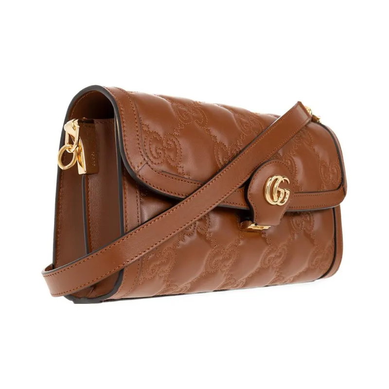 GUCCI GG Matelassé Leather WOC Baguette Bag Shoulder Bag Crossbody Bag Women's Brown-1
