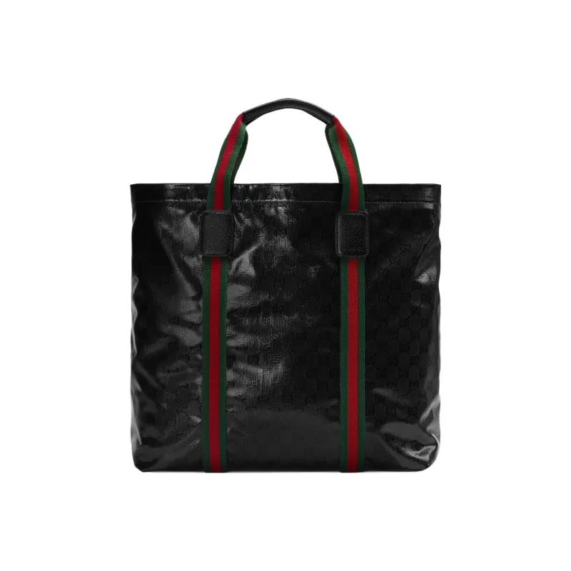 GUCCI Crystal Canvas Leather Binding Canvas Bag Tote Bag Shopping Bag Handbag Medium Size Men's Black-2