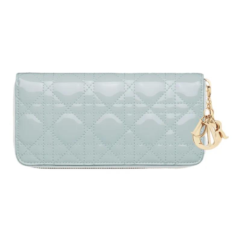 DIOR Lady Dior Patent Leather Calfskin Wallet Women's Light Blue-2