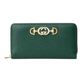 GUCCI Zumi Leather Clutches Wallet Women's Green