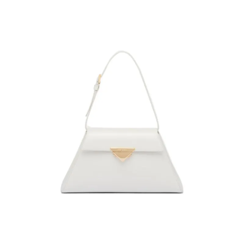 PRADA Brushed Leather Handbag Medium Size Women's White-0