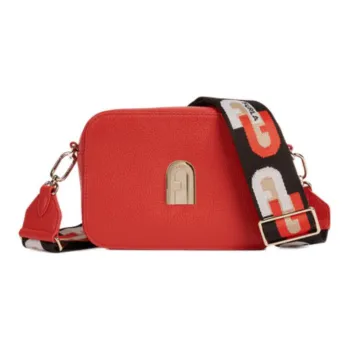 Furla Sleek Collection Grained Calfskin Small Square Bag Shoulder Bag Crossbody Bag Mini Women's Red