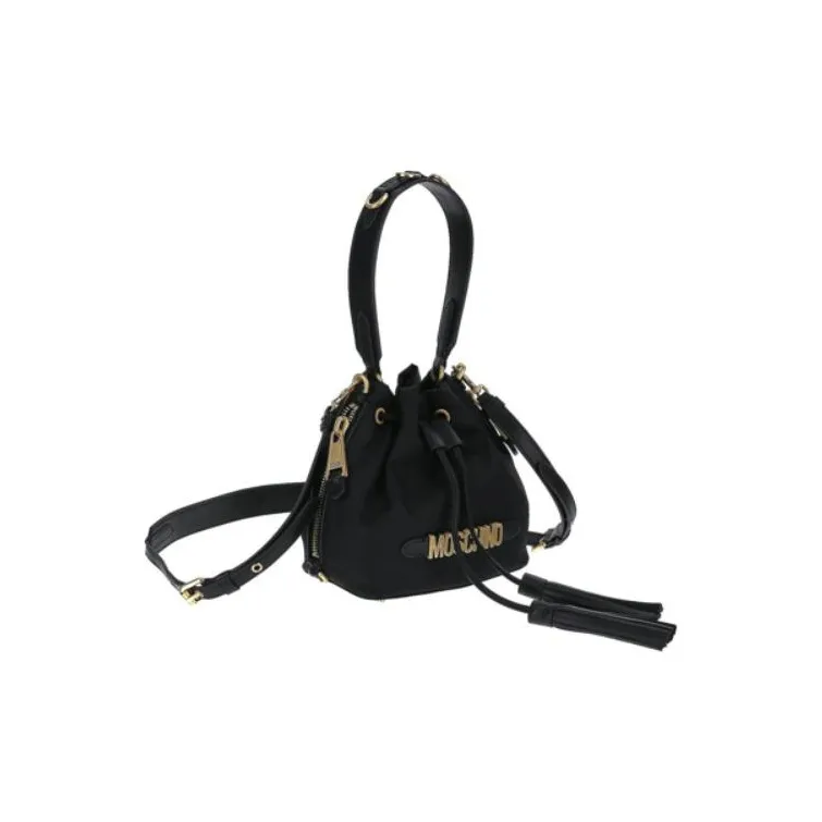 MOSCHINO Fabric Bucket Bag Portable Crossbody Bag Shoulder Bag Small Size Women's Black-4