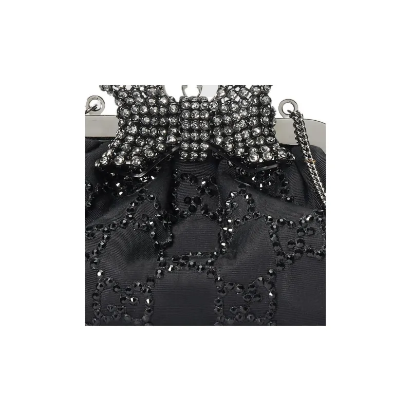 GUCCI Crystal Embroidery Cloud Pattern Fabric Shoulder Bag Crossbody Bag Handbag Clutches Regular Women's Black-7