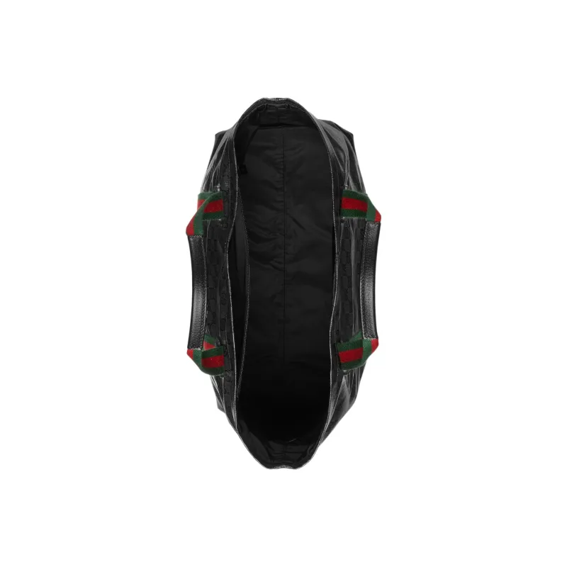 GUCCI Crystal Canvas Leather Binding Canvas Bag Tote Bag Shopping Bag Handbag Medium Size Men's Black-5