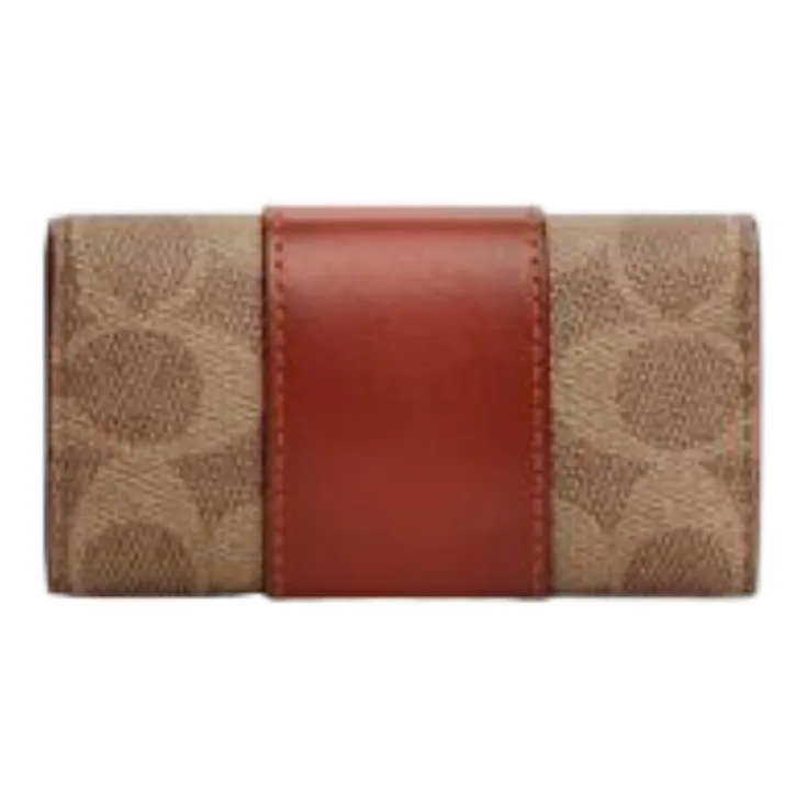COACH Canvas With Calfskin Card Holder Coin Purse Key Pouch Women's Brown-1