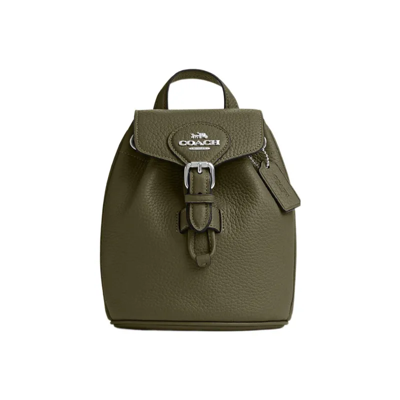 COACH Amelia Pebbled Leather Backpack Small Size Women's Olive Green-0