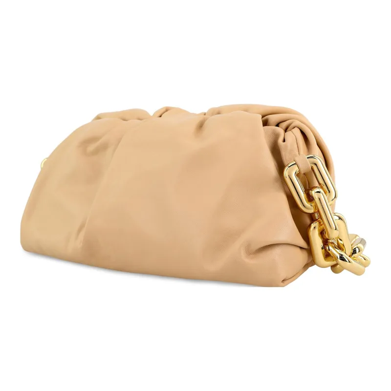 Bottega Veneta Calfskin Clutch, One Shoulder Handbag Women's Almond Yellow-1