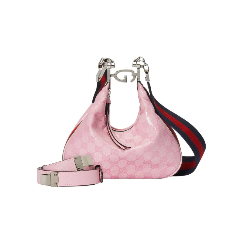 GUCCI Attache Crystal Canvas Bag, Dumpling Bag, Portable Crossbody Bag, Shoulder Bag Trumpets Women's Pink-2