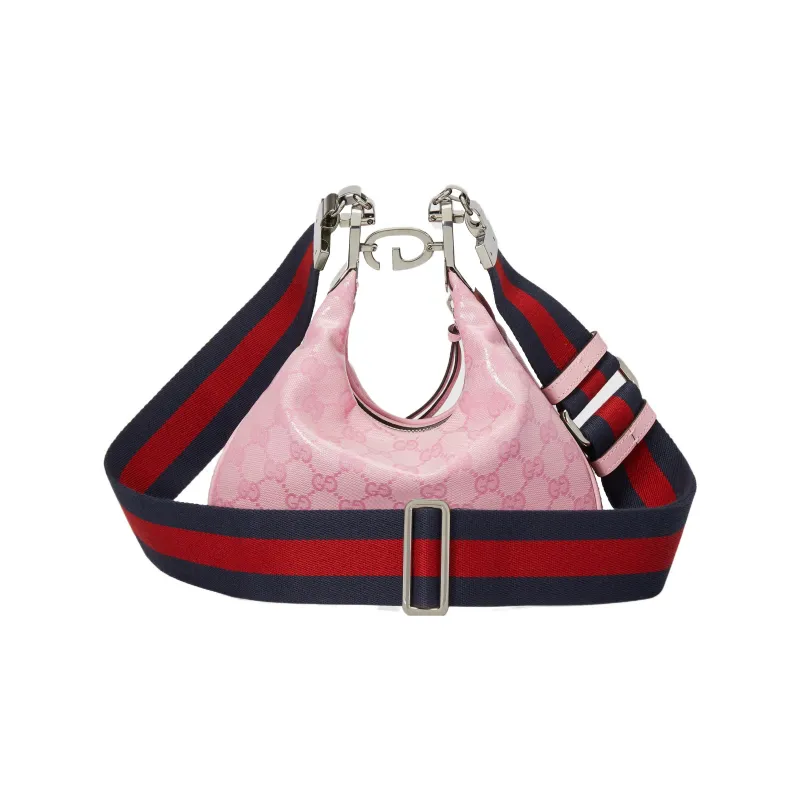 GUCCI Attache Crystal Canvas Bag, Dumpling Bag, Portable Crossbody Bag, Shoulder Bag Trumpets Women's Pink-4