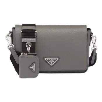 PRADA Leather Crossbody Bag, Shoulder Bag Men's Marble Gray