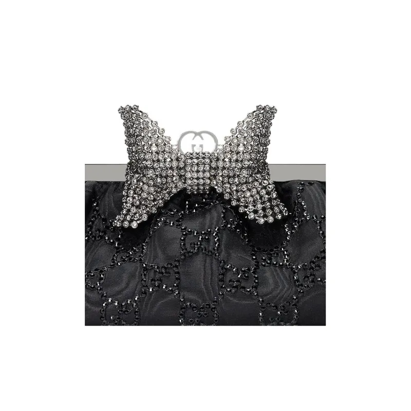 GUCCI Crystal Embroidery Cloud Pattern Fabric Shoulder Bag Crossbody Bag Clutches Regular Women's Black-7
