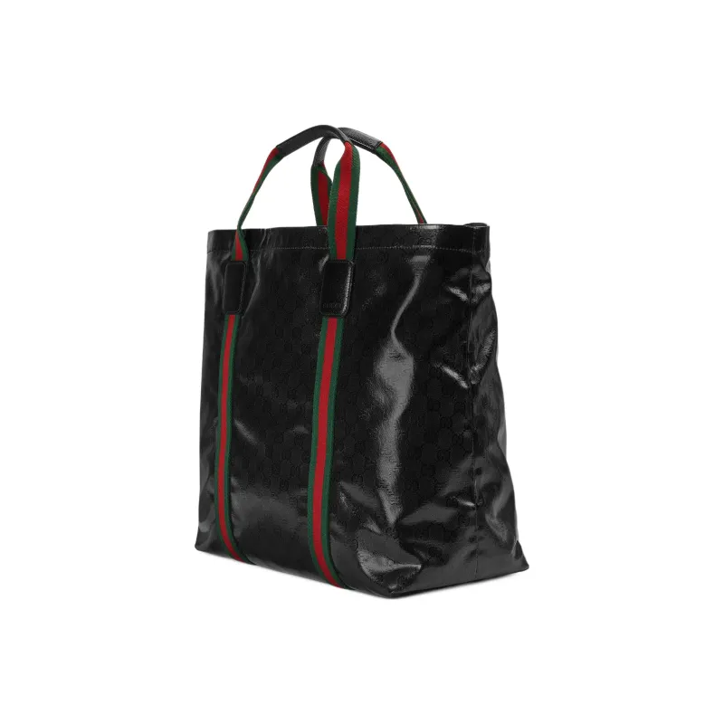 GUCCI Crystal Canvas Leather Binding Canvas Bag Tote Bag Shopping Bag Handbag Medium Size Men's Black-1
