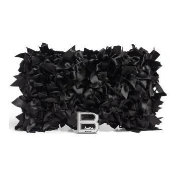 Balenciaga Hourglass Sheepskin Fabric Shoulder Bag Crossbody Bag Handbag Wallet Women's Black