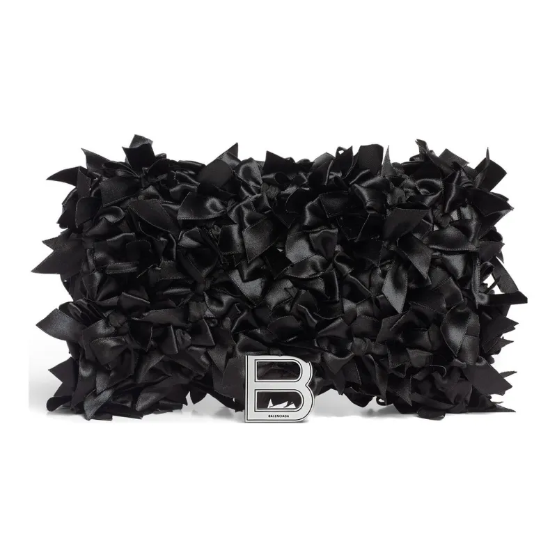 Balenciaga Hourglass Sheepskin Fabric Shoulder Bag Crossbody Bag Handbag Wallet Women's Black-0