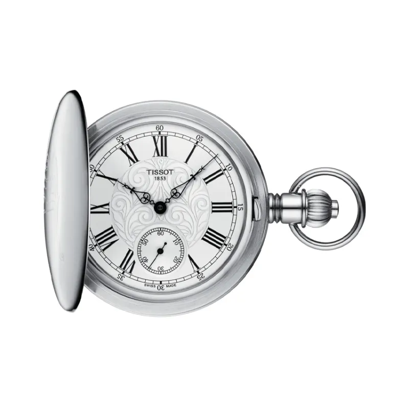 TISSOT Mechanical Movement-Manual Mechanical Movement Brass Watch Case Pocket Watches 52mm Men's Watches Silver-0