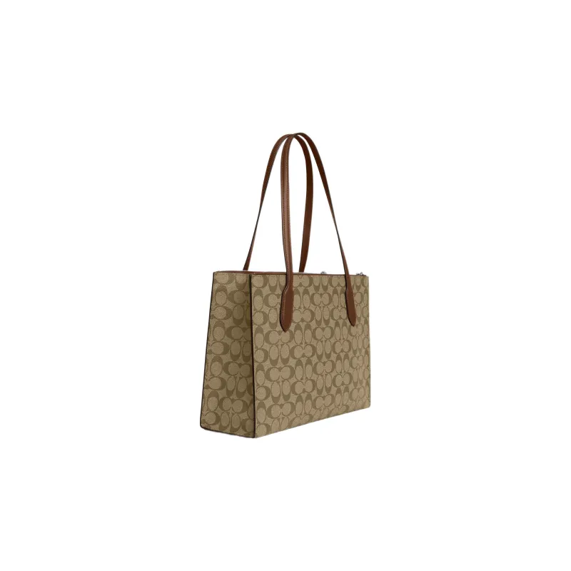 COACH Canvas With Leather Canvas Bag, Tote Bag, Shopping Bag, Handbag, Shoulder Bag Women's Light Brown-1