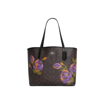 COACH City Canvas With Leather Tote Bag Shopping Bag Handbag Shoulder Bag Women's Brown Black